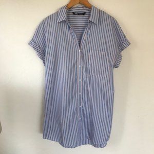 Zara Striped Shirt Dress w/Pockets EUC